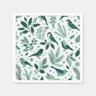 Emerald Green Birds and Boughs Holiday Napkin