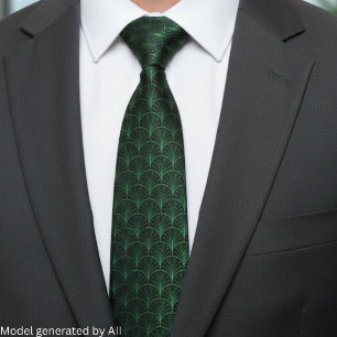 Emerald Green Black Art Deco Pattern Tie