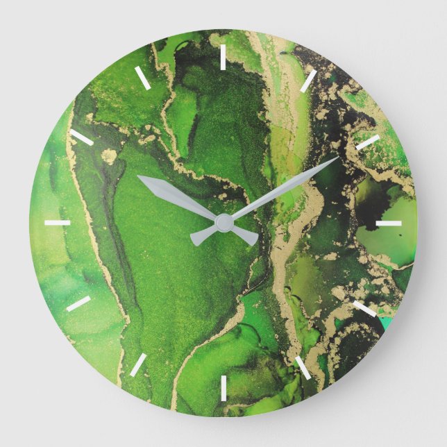 Emerald Green Black Gold Abstract Without Numbers Large Clock (Front)