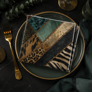 Emerald Green Black Gold Animal Print Napkin