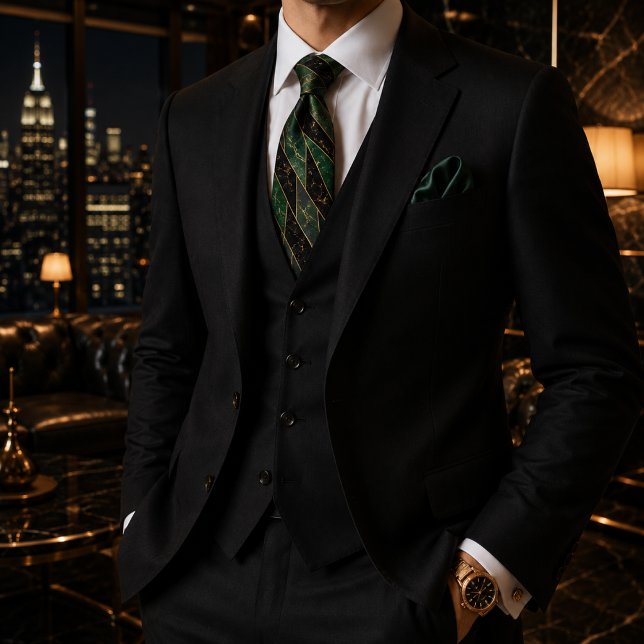 Emerald Green & Black Gold Art Deco Tie (Creator Uploaded)