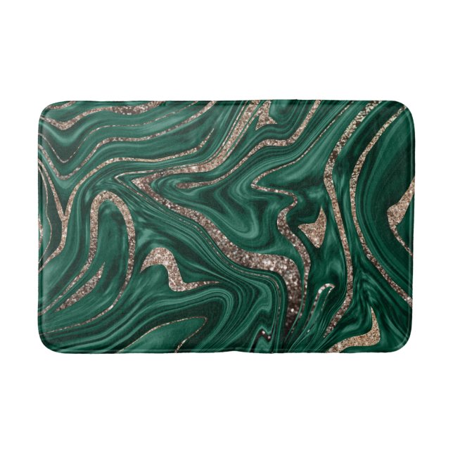 Emerald Green Black Gold Glitter Marble #1 Bath Mat (Front)