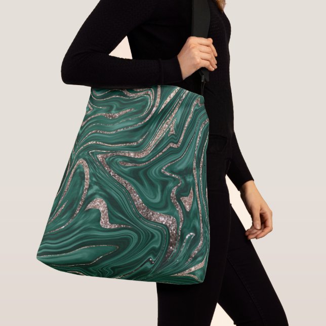 Emerald Green Black Gold Glitter Marble #1 Crossbody Bag (Close Up)
