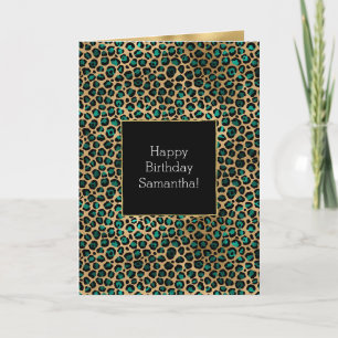 Emerald Green Black Gold Leopard Print Card