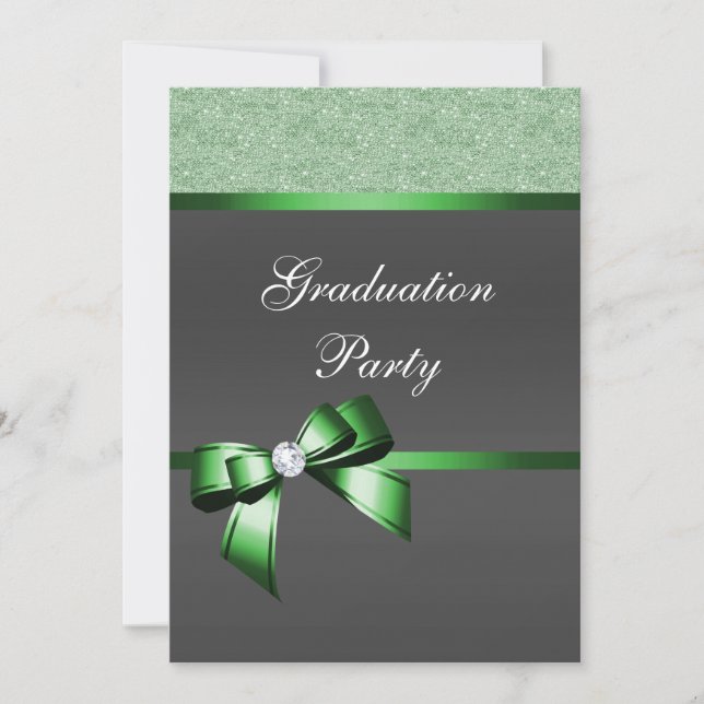 Emerald Green & Black Graduation Party   Invitation (Front)