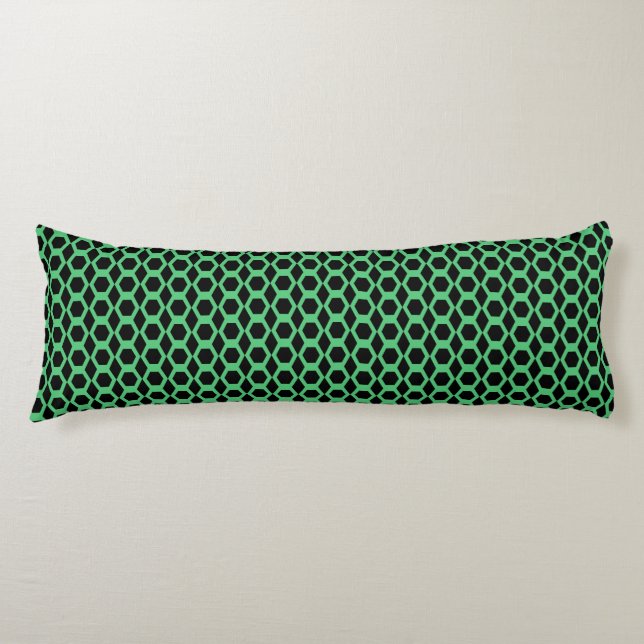 Emerald Green Black Hexagon Pattern Body Pillow (Front)