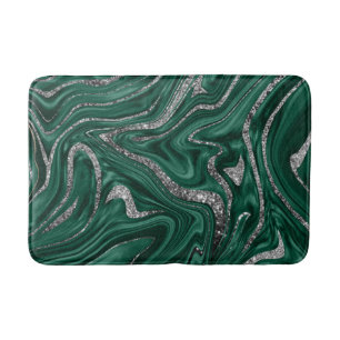 Emerald Green Black Silver Glitter Marble #1  Bath Mat