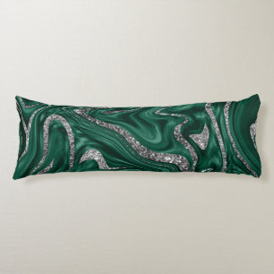 Emerald Green Black Silver Glitter Marble #1  Body Pillow