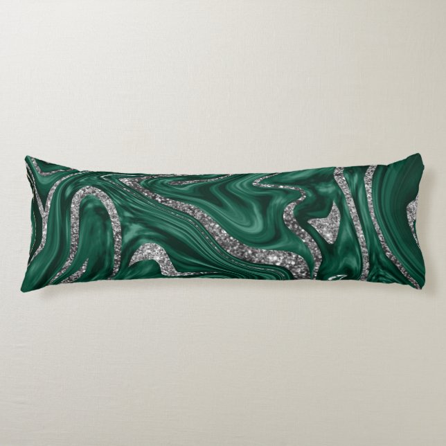 Emerald Green Black Silver Glitter Marble #1  Body Pillow (Front)