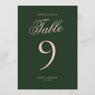 Emerald Green Black Tie Wedding Table Number