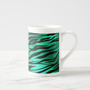 Emerald Green Black Tiger Stripe Wild Animal Bone China Mug
