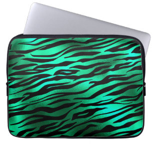 Emerald Green Black Tiger Stripes Wild Animals Laptop Sleeve