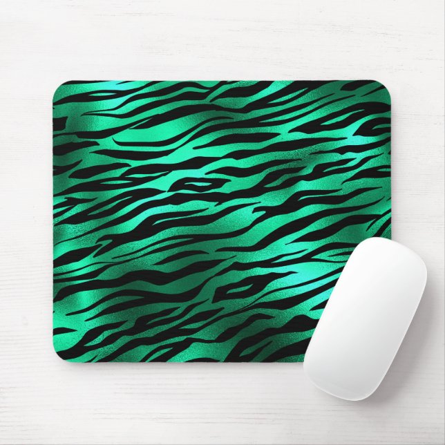 Emerald Green Black Tiger Stripes Wild Animals Mouse Pad (With Mouse)
