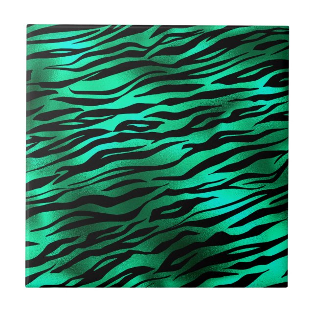 Emerald Green Black Tiger Stripes Wild Animals Tile (Front)