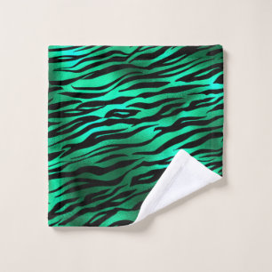 Emerald Green Black Tiger Stripes Wild Animals Wash Cloth