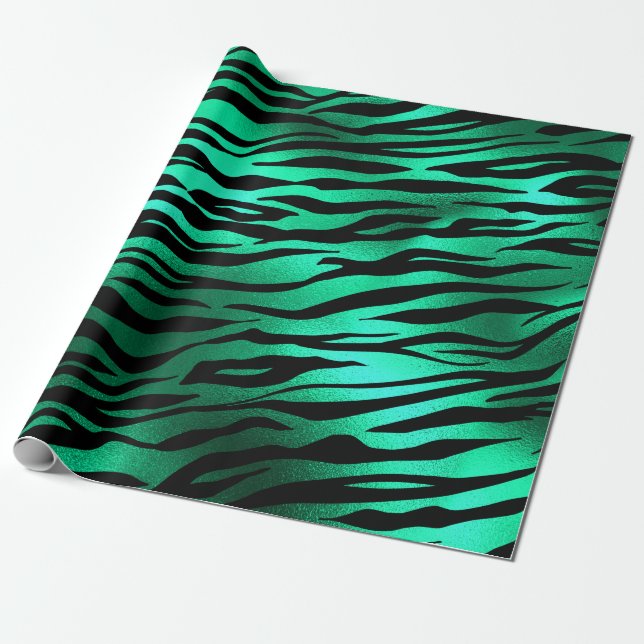 Emerald Green Black Tiger Stripes Wild Animals Wrapping Paper (Unrolled)