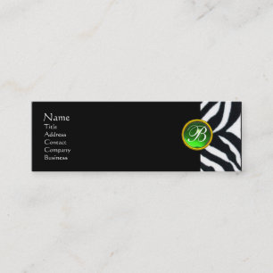 EMERALD GREEN BLACK WHITE ZEBRA FUR MONOGRAM MINI BUSINESS CARD