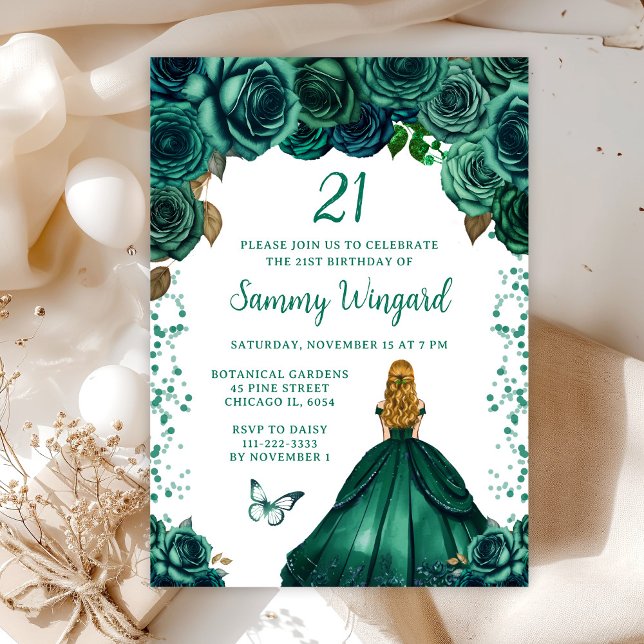 Emerald Green Blonde Hair Princess Birthday Party Invitation (Creator Uploaded)