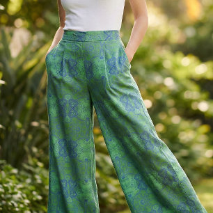 Emerald Green & Blue Stylish Bohemian Pattern Fabric