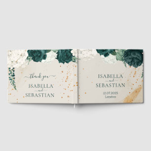 Emerald Green Blush Rose Floral Wedding Guest Book