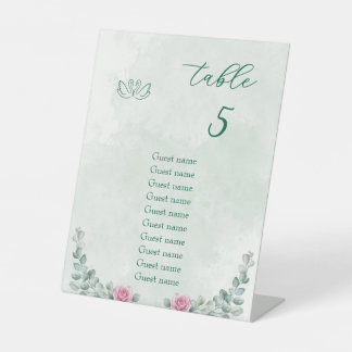 Emerald Green & Blush Rose Wedding Table Number Pedestal Sign