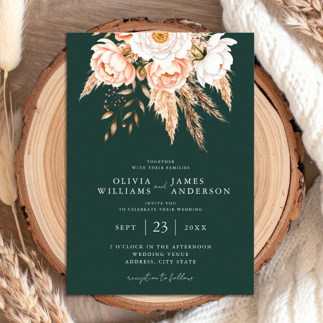 Emerald Green Boho Chic Floral Wedding  Invitation (Creator Uploaded)