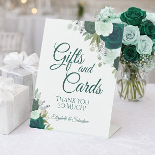 Emerald Green Boho Floral Gifts & Cards Wedding Pedestal Sign