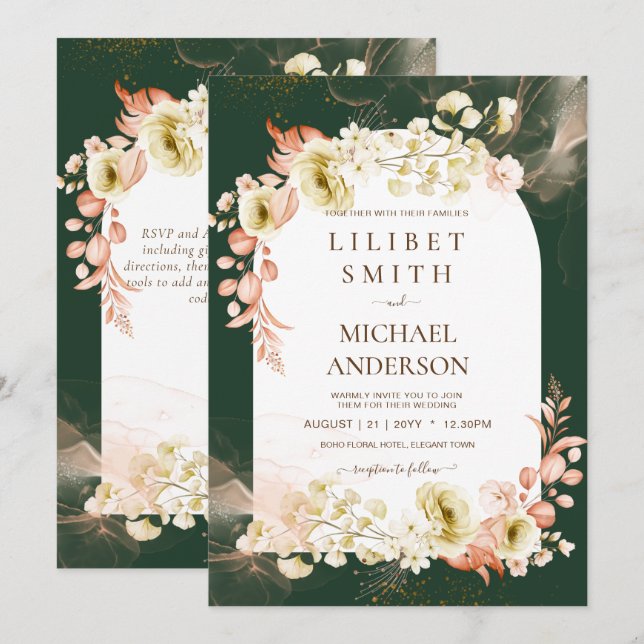 Emerald Green Boho Floral Wedding (Front/Back)