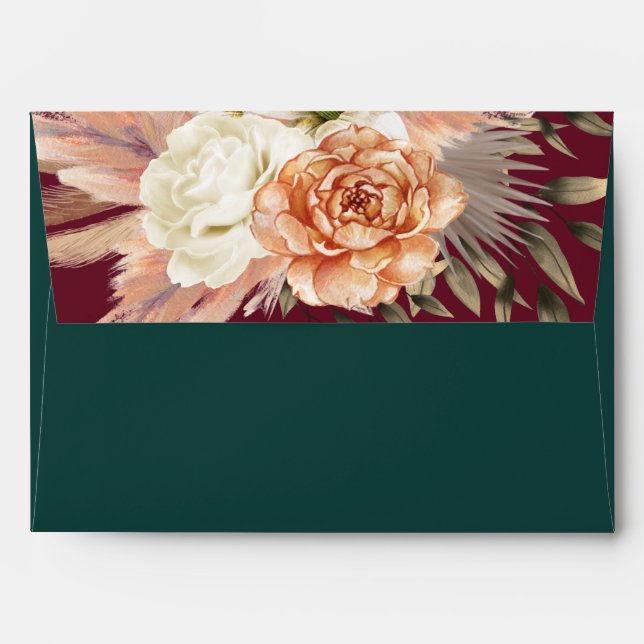 Emerald Green Boho Floral Wedding Envelope (Back (Top Flap))