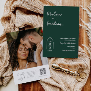 Emerald Green Boho QR Code Photo Invite