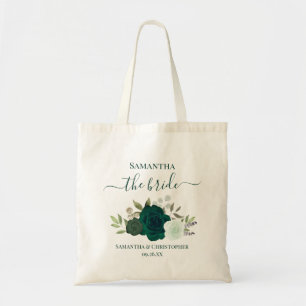 Emerald Green Boho Roses Elegant Bride Wedding Tote Bag