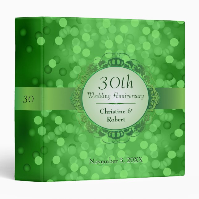 Emerald Green Bokeh 30th Anniversary Binder (Front/Spine)