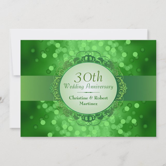 Emerald Green Bokeh 30th Anniversary Party Invitation (Front)