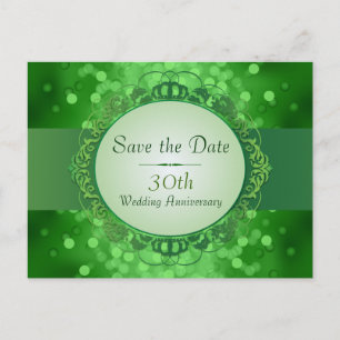 Emerald Green Bokeh Save the Date 30th Anniversary Announcement Postcard