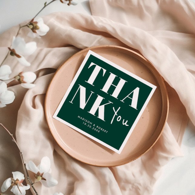 Emerald Green Bold Minimalist Thank You Wedding Napkin (Creator Uploaded)