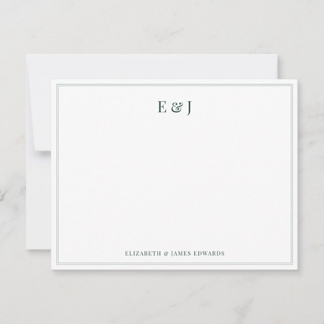 Emerald Green Border Elegant Couple Initials Card (Front)