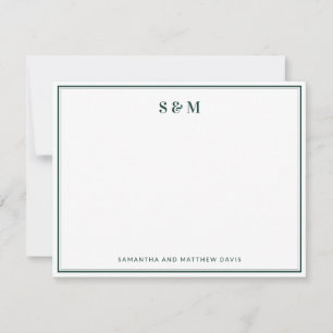 Emerald Green Border Simple Elegant Monogram Card