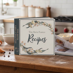 Emerald Green Botanical Farmhouse Family Recipe Binder