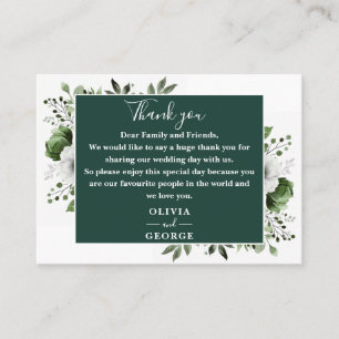 Emerald Green Botanical Floral Wedding Thank You Place Card