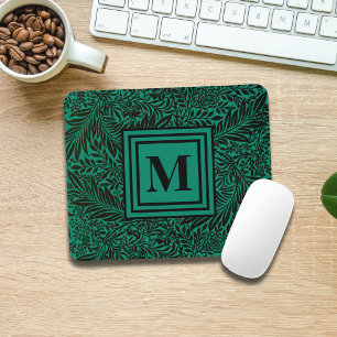 Emerald Green Botanical Foliage Monogram Mouse Pad
