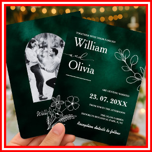 Emerald Green Botanical Photo Wedding Invitation