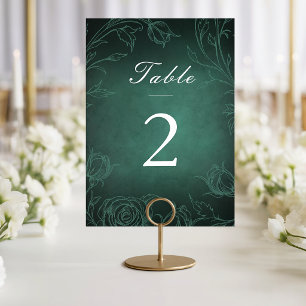Emerald Green Botanical Rose Garden Wedding Sign Table Number