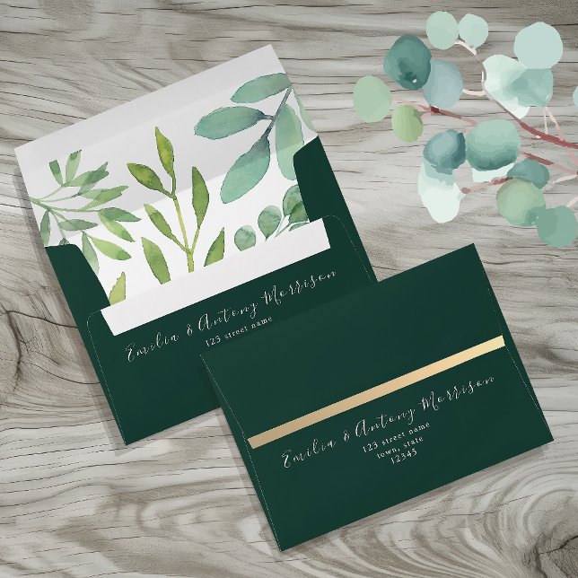 Emerald Green Botanical Wedding Envelope (Creator Uploaded)