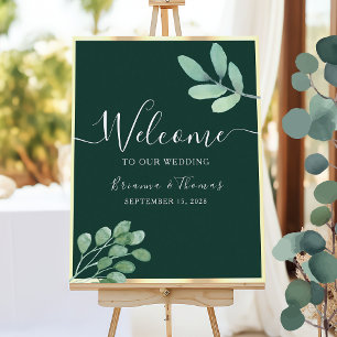 Emerald Green Botanical Wedding Welcome Poster