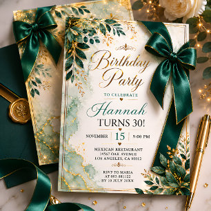 Emerald Green Bow 30th Birthday Invitation