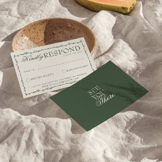 Emerald Green Branches Boho Old Money Wedding RSVP Card