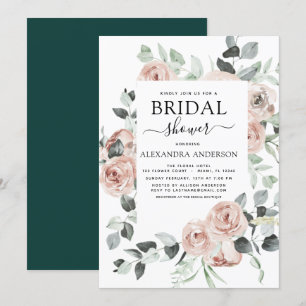 Emerald Green Bridal Shower Floral Greenery Invitation