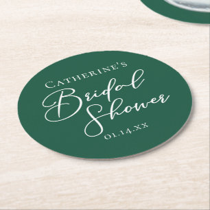 Emerald Green Bridal Shower Personalized Round Paper Coaster