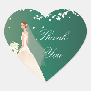 Emerald Green Bride Bridal Shower Heart Sticker