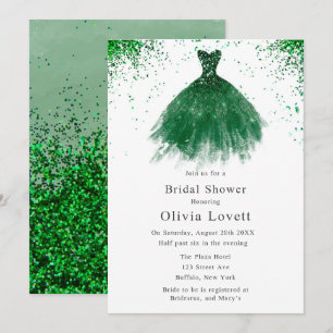 Emerald Green Bridesmaid Dress Bridal Shower  Invitation